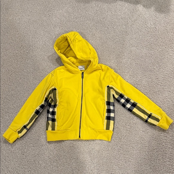 Burberry Yellow Kids Hoodie with Plaid Accents, size 8 - Picture 2 of 11